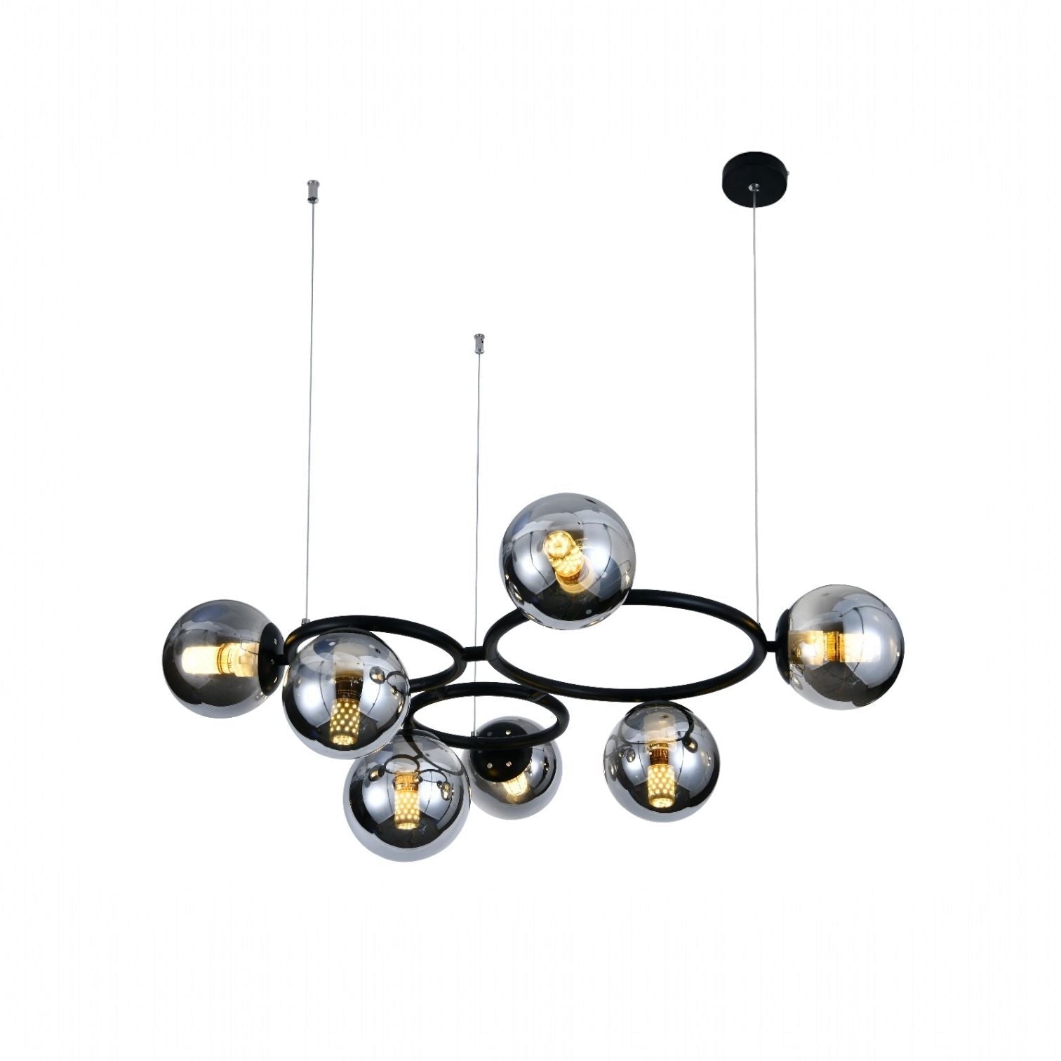 Lustra Suspendata DIONIS Circles Black Abajur Fumuriu 7xE27