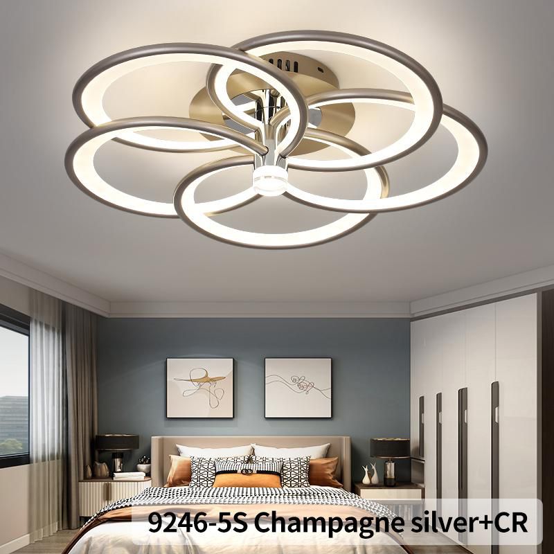 Lustra LED CHAMPAGNE Silver 5 Circles Echivalent 800W Telecomanda