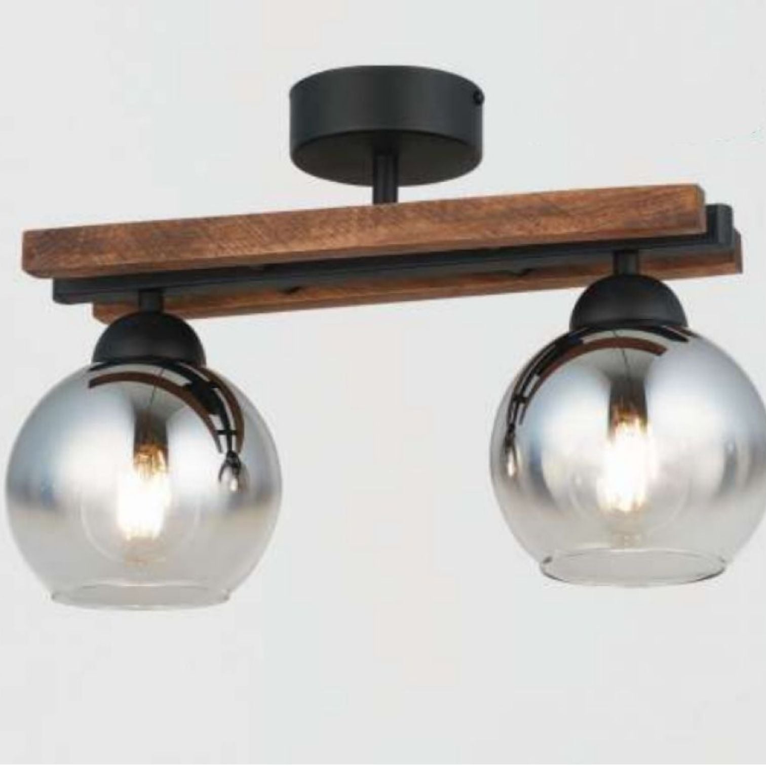 Lustra Wood Black & Brown Abajur Fumuriu 2xE27