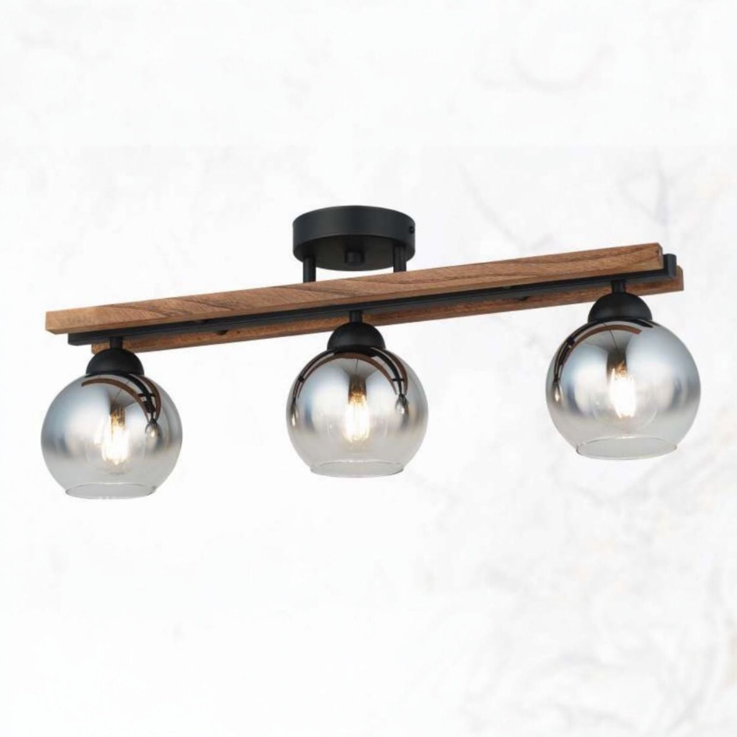 Lustra Maxi Wood Black & Brown Abajur Fumuriu 3xE27