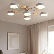 Lustra LED Grey & Wood 5+1 Echivalent 800W Telecomanda