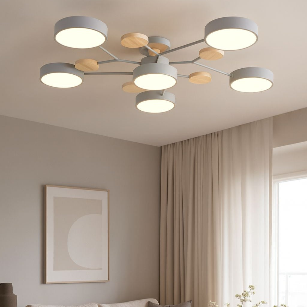 Lustra LED Grey & Wood 5+1 Echivalent 800W Telecomanda