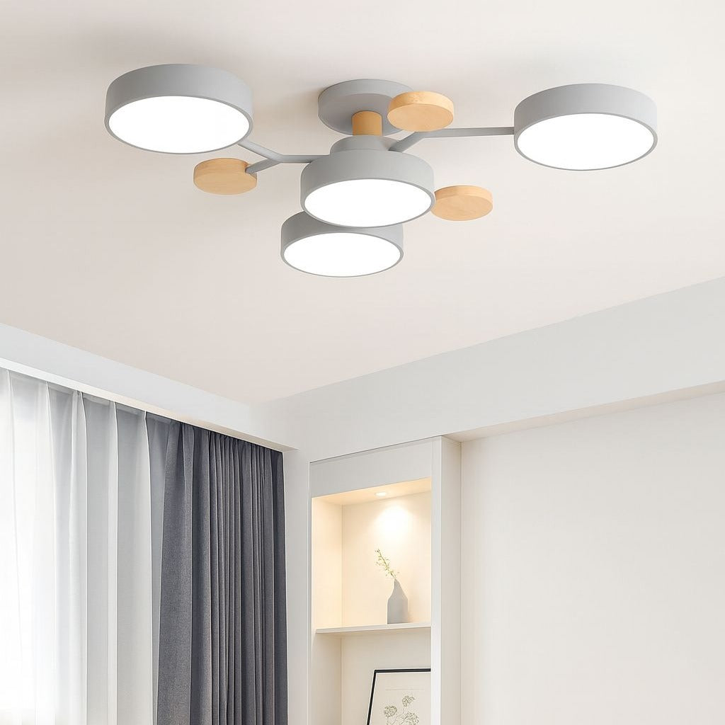 Lustra LED Grey & Wood 3+1 Echivalent 600W Telecomanda