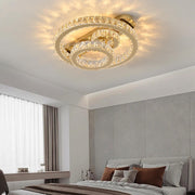 Lustra LED CROWN Round Gold Cristal Echivalent 600W Telecomanda