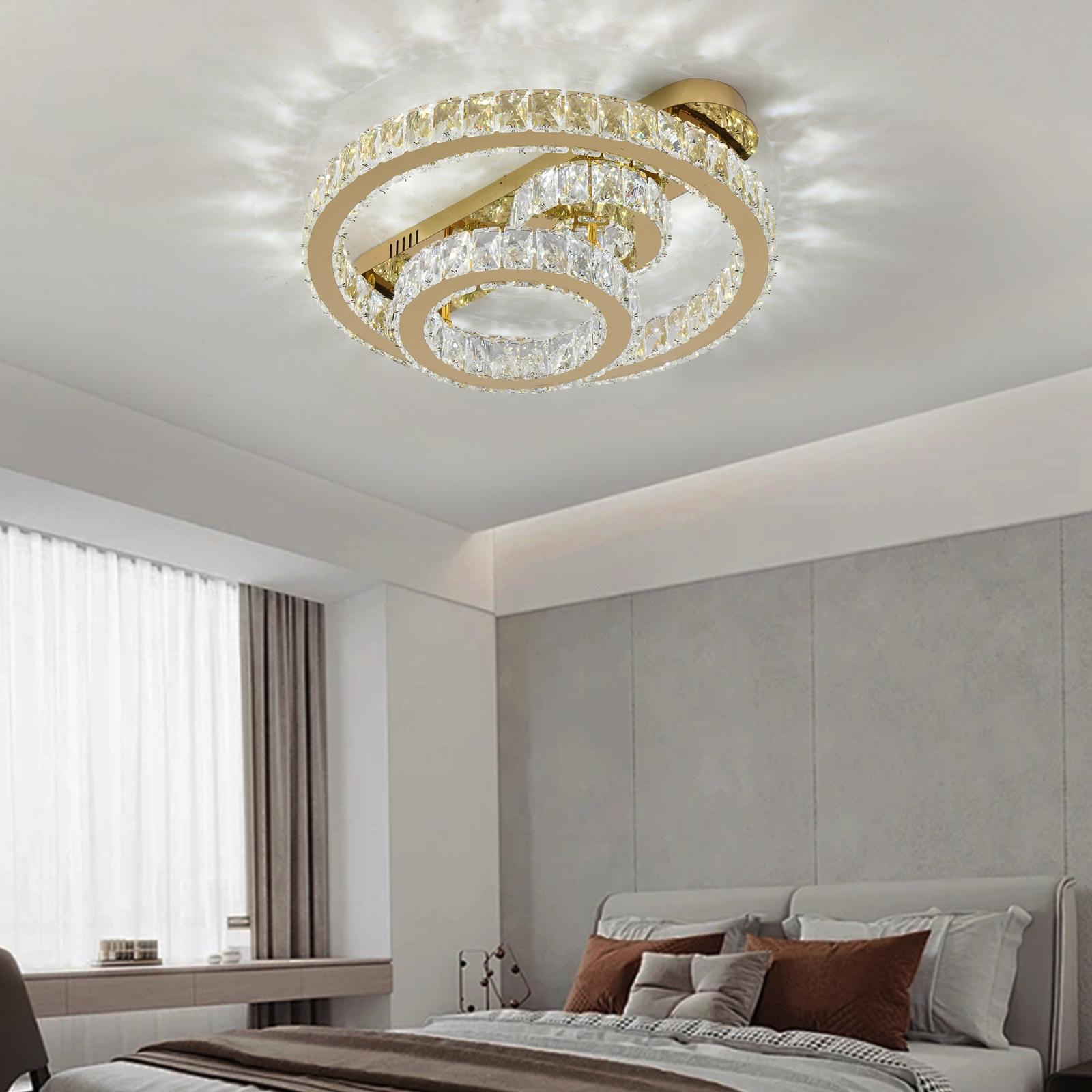Lustra LED CROWN Round Gold Cristal Echivalent 600W Telecomanda