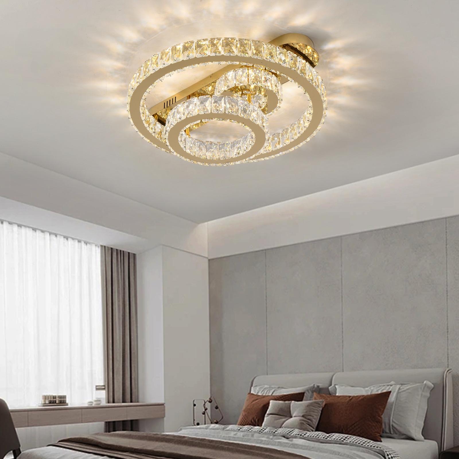 Lustra LED CROWN Round Gold Cristal Echivalent 600W Telecomanda