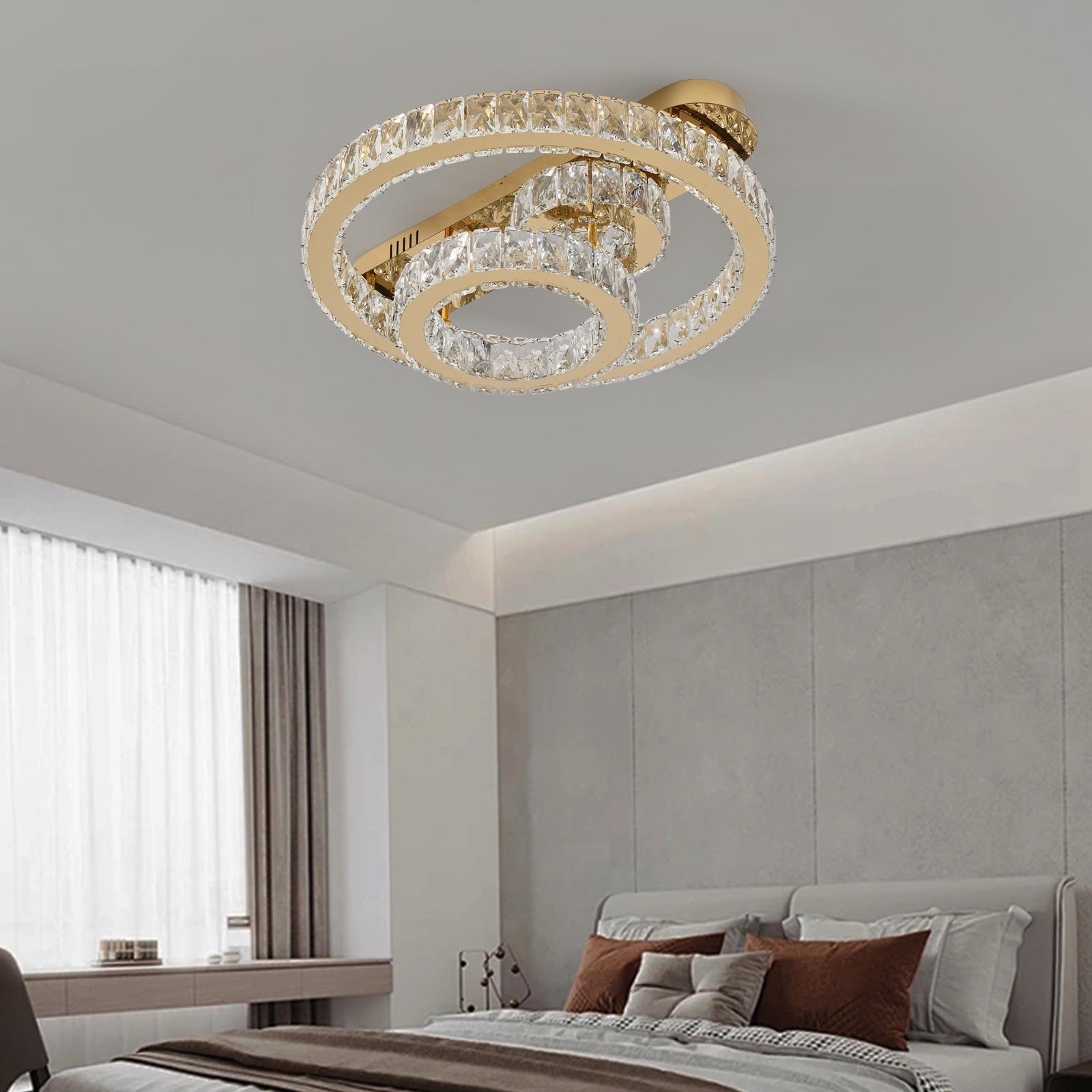 Lustra LED CROWN Round Gold Cristal Echivalent 600W Telecomanda