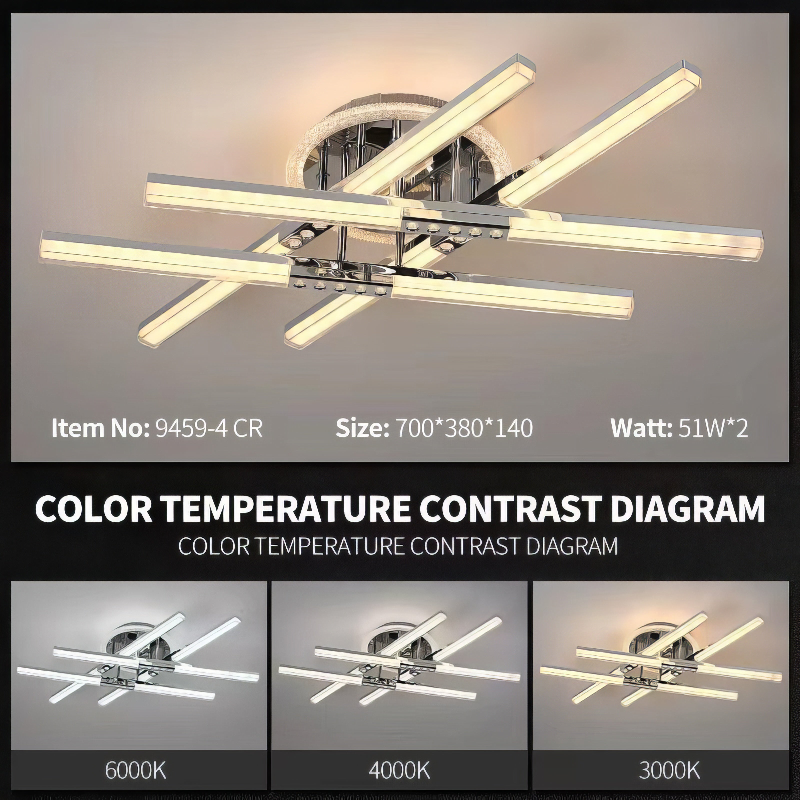 Lustra LED 4 Lines ROEN Silver Echivalent 400W Telecomanda