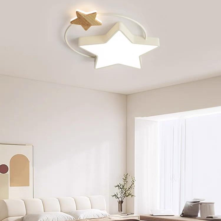 Lustra LED Modern STAR White & Wood Echivalent 350W Telecomanda