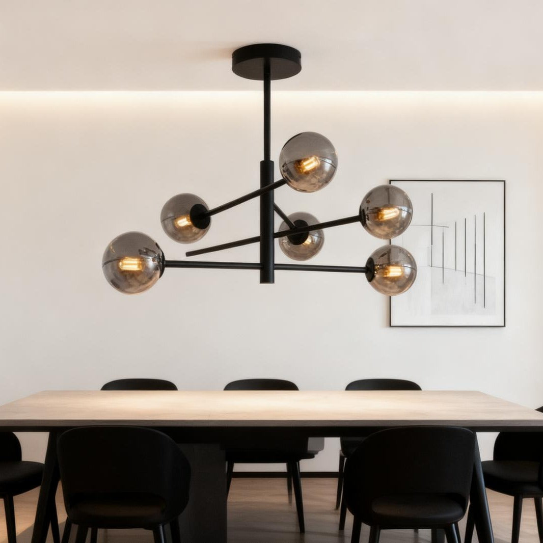 Lustra Suspendata GOLO Black Abajur Fumuriu 6xE27