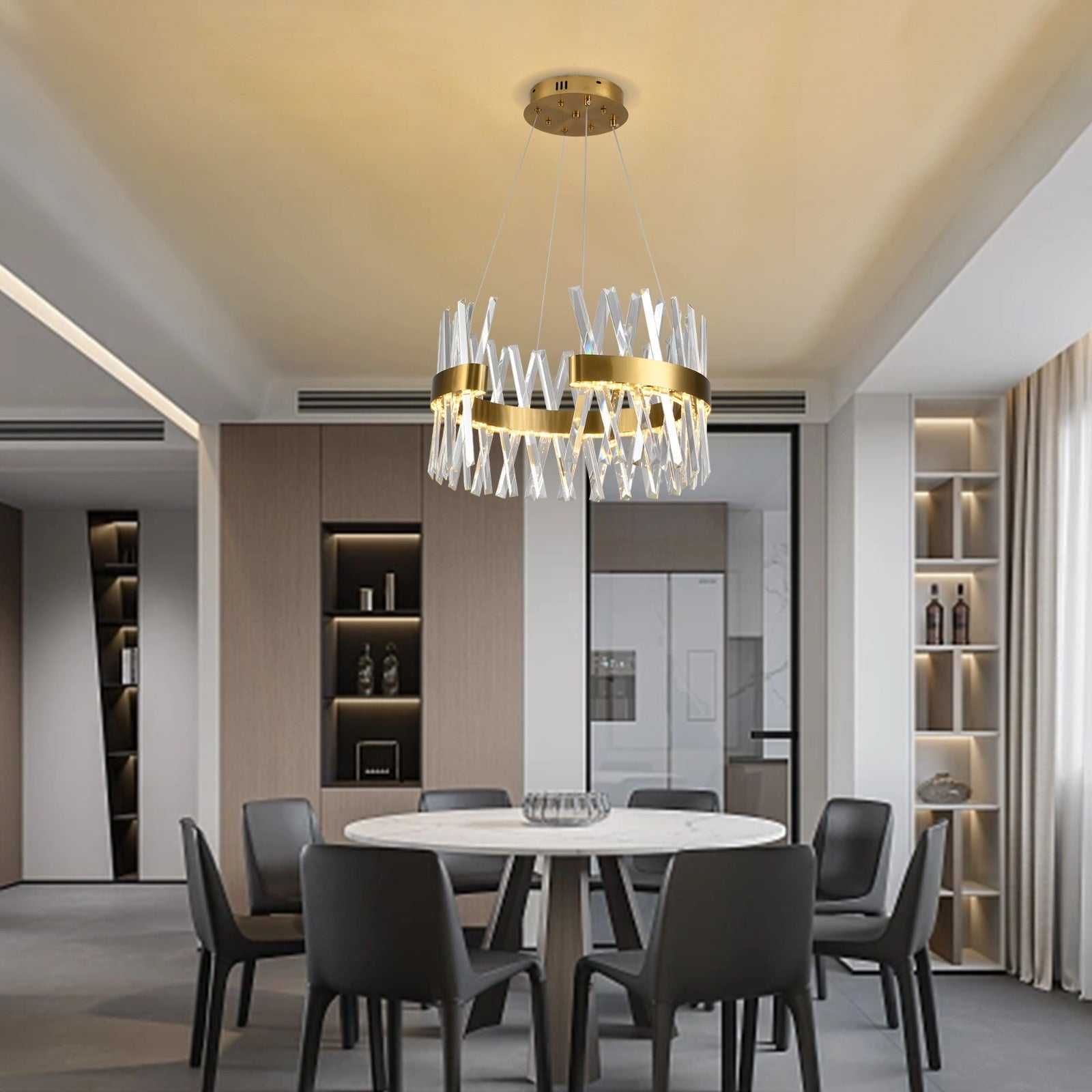 Lustra LED Suspendata Valdoria Gold Cristal Telecomanda 50CM