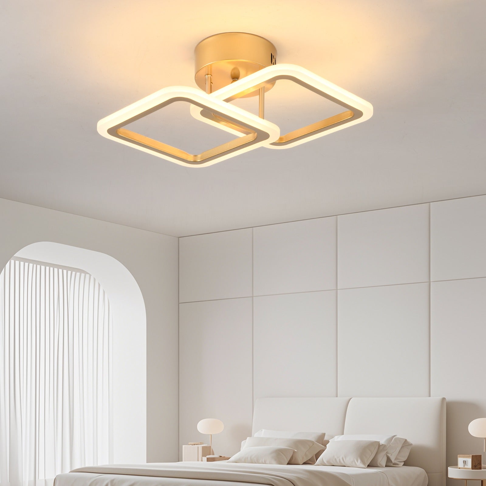 Lustra LED 1+1 Square Design Gold Echivalent 300W Telecomanda