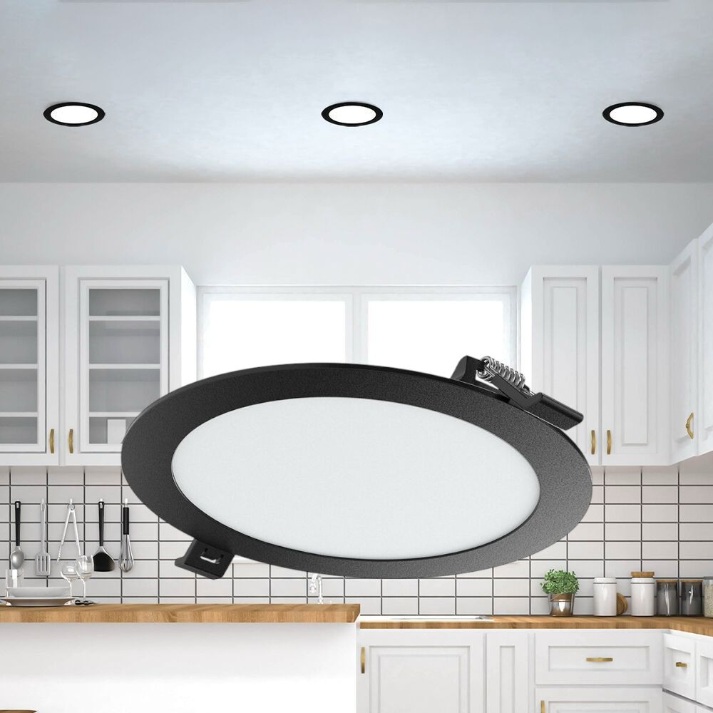 Spot LED 18W CCT Slim Rotund Negru / Dimabil / ⌀229mm / Incastrabil IP40 / 3 Lumini