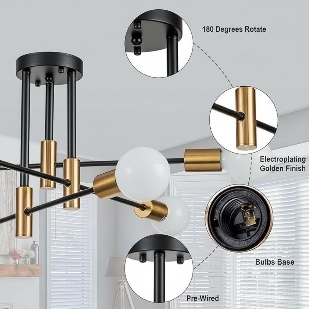 Lustra Minimalist Design 6xE27 Black+Gold 6038/6