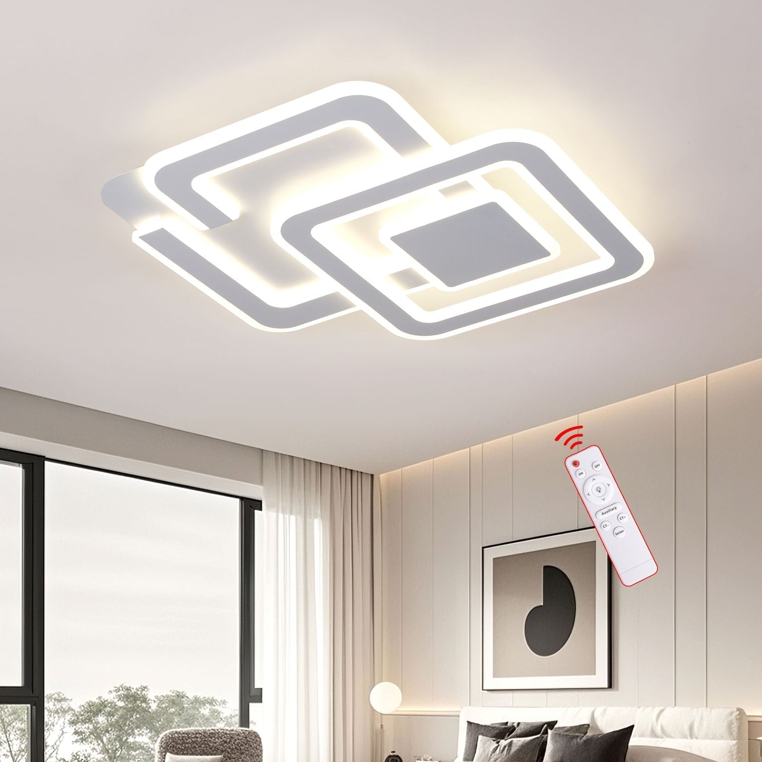Lustra LED Two Square BAVARIA White 50CM Echivalent 500W Telecomanda