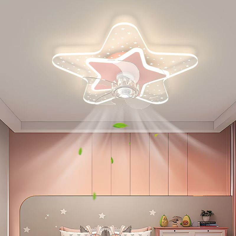 Lustra LED LEMOR Red & White cu Ventilator Ø50CM Echivalent 350W Telecomanda