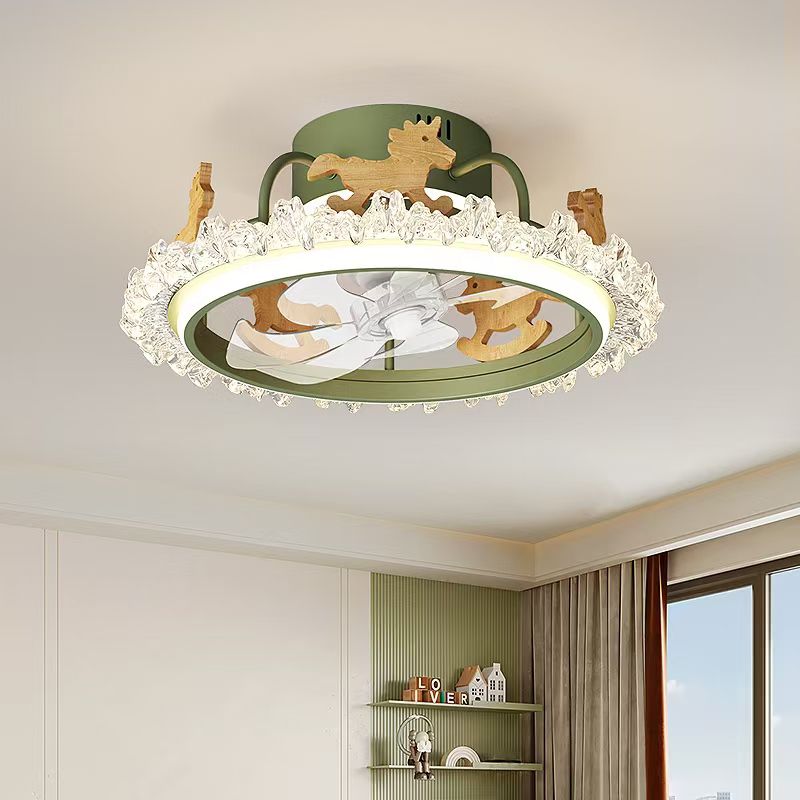 Lustra LED RELOB Green & White cu Ventilator Ø50CM Echivalent 500W Telecomanda