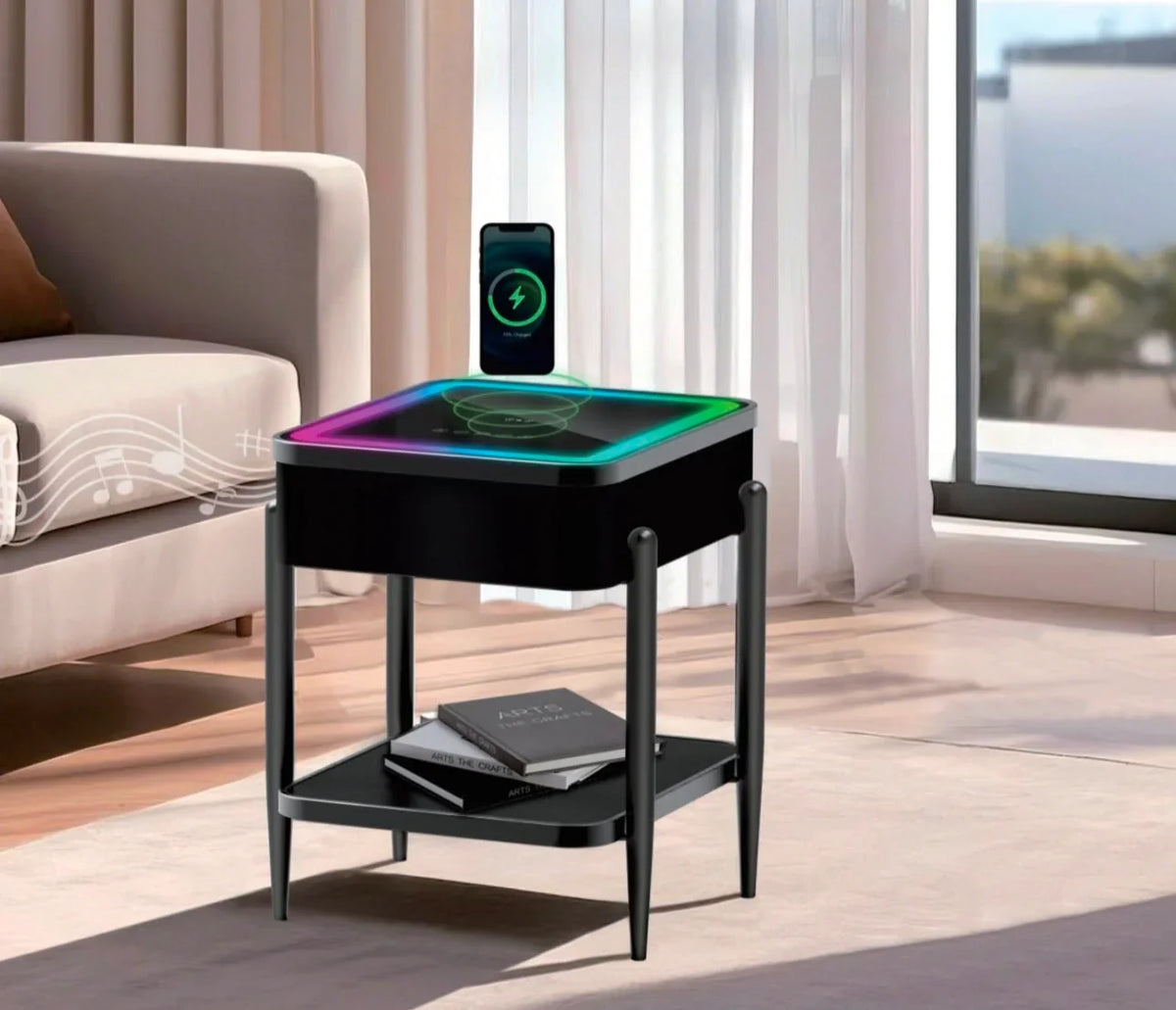 Masuta LED RGB SMART PREMIUM Patrata Incarcare Wireless | Boxa Bluetooth | USB | TWS | Control Touch