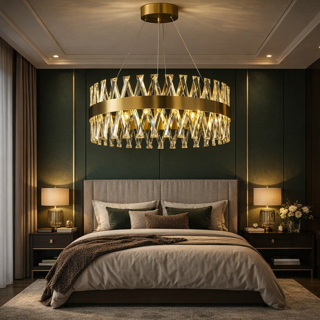 Lustra LED Suspendata Bijoux Gold Cristal Telecomanda 50CM