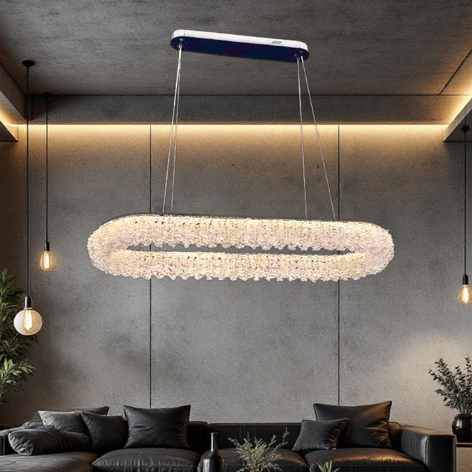 Lustra LED Suspendata Chrome Crystal Sponge 80x30cm Echivalent 800W