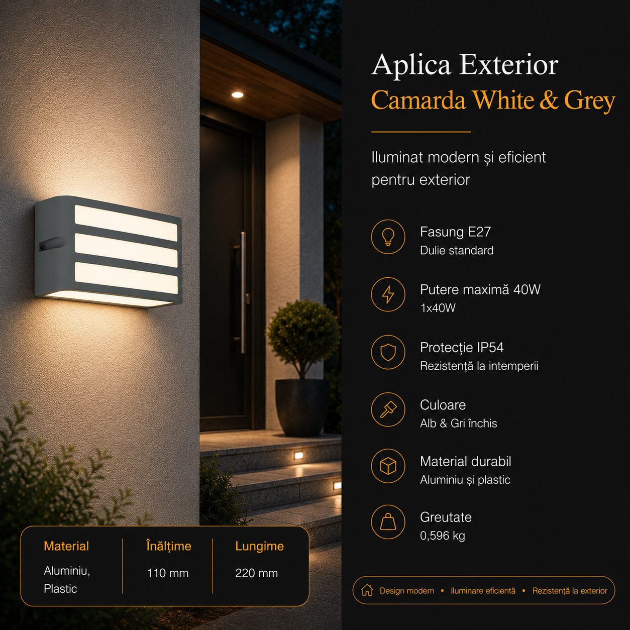 Aplica Exterior Camarda Grey & White IP44 Eglo 1xE27