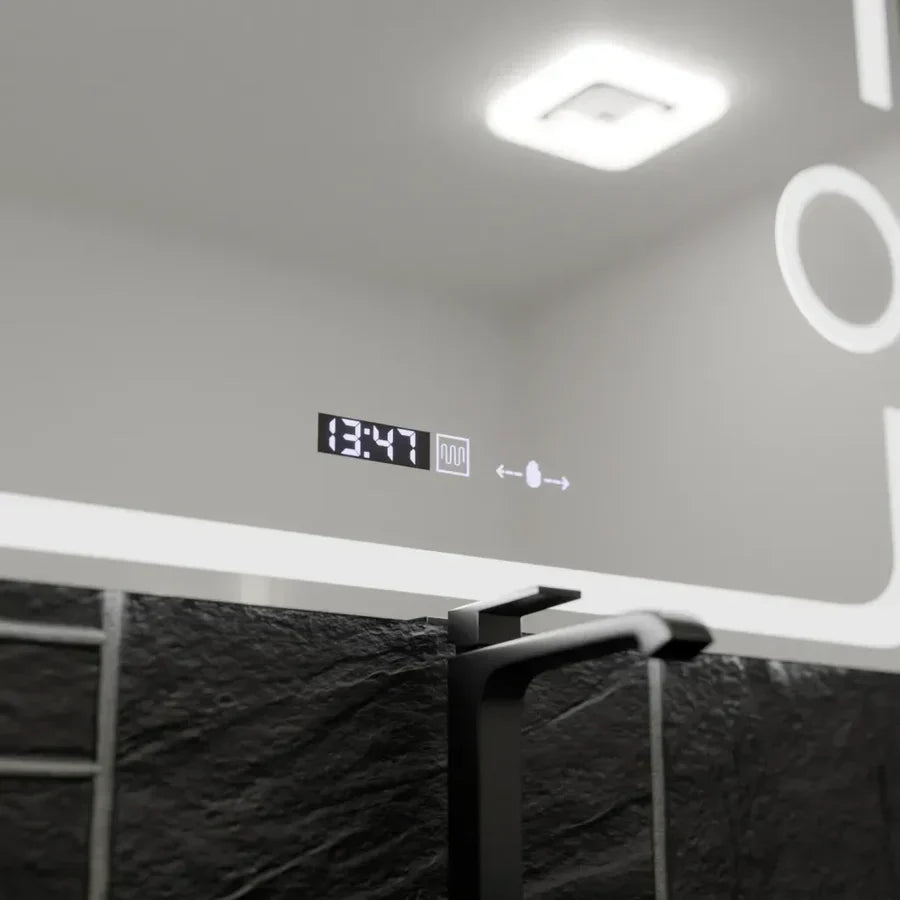 Oglinda LED 80x60cm, SENZOR, 3 Lumini, Dezaburire, Dimare, Ceas si Termometru