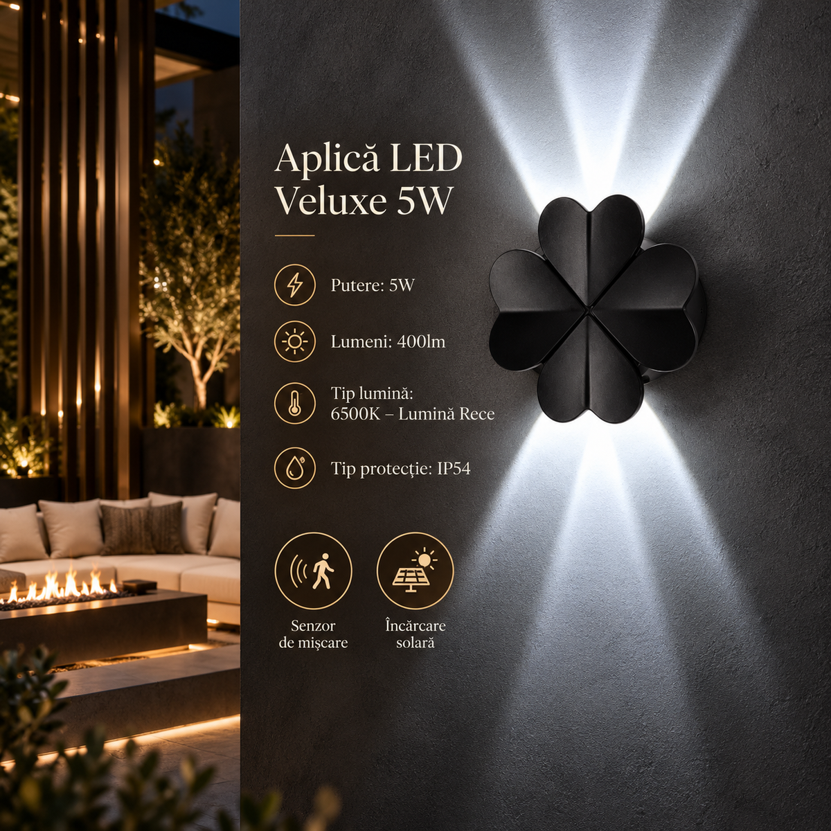 Aplica LED Exterior VELUXE 5W Neagra