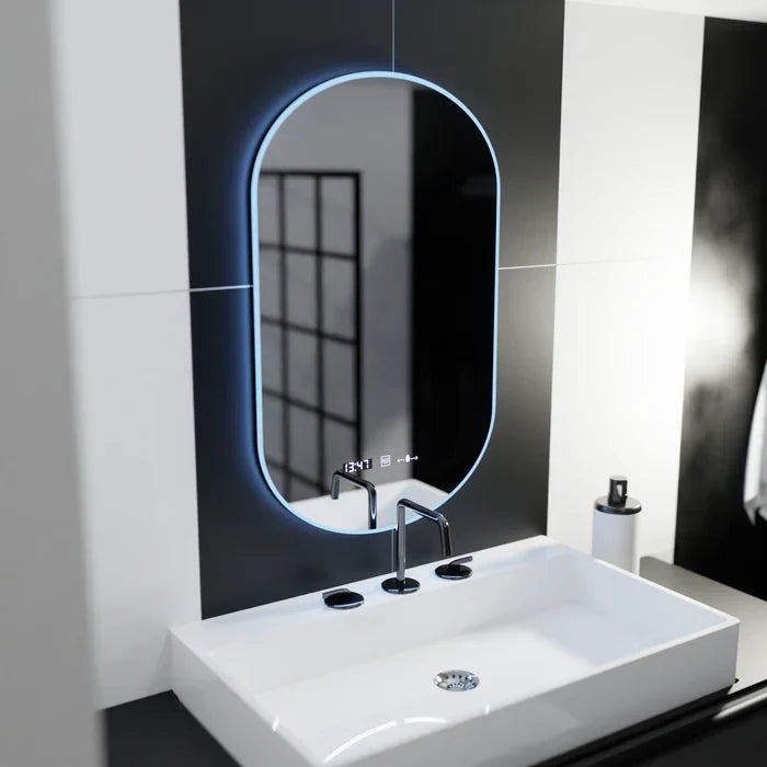 Oglinda LED 50x80cm Ovala Senzor 3 Lumini Ceas Dezaburire si Touch FRAMELESS / 50X80CM LED MIRROR