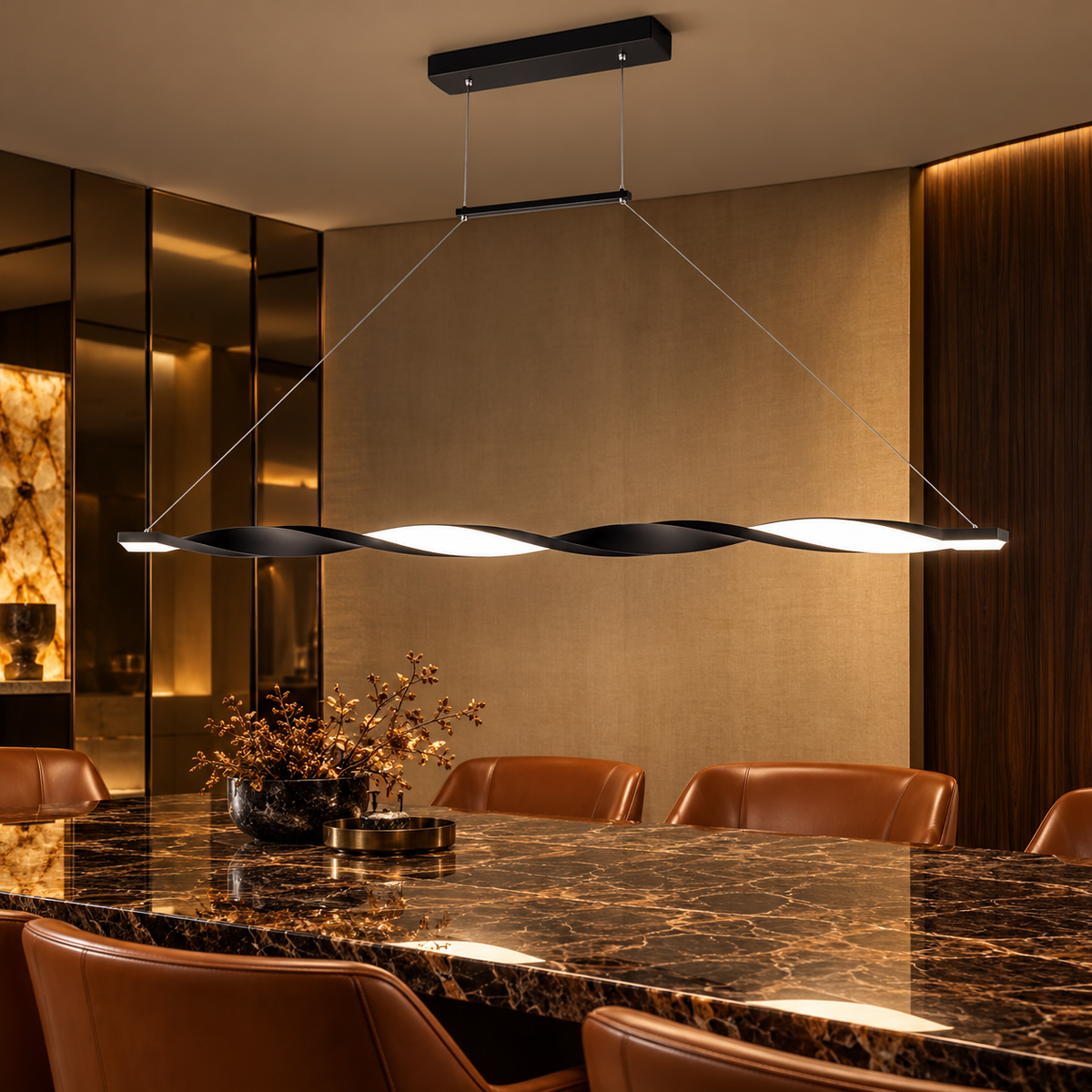 Lustra LED Liniara TWIST Black 100CM Echivalent 190W Telecomanda