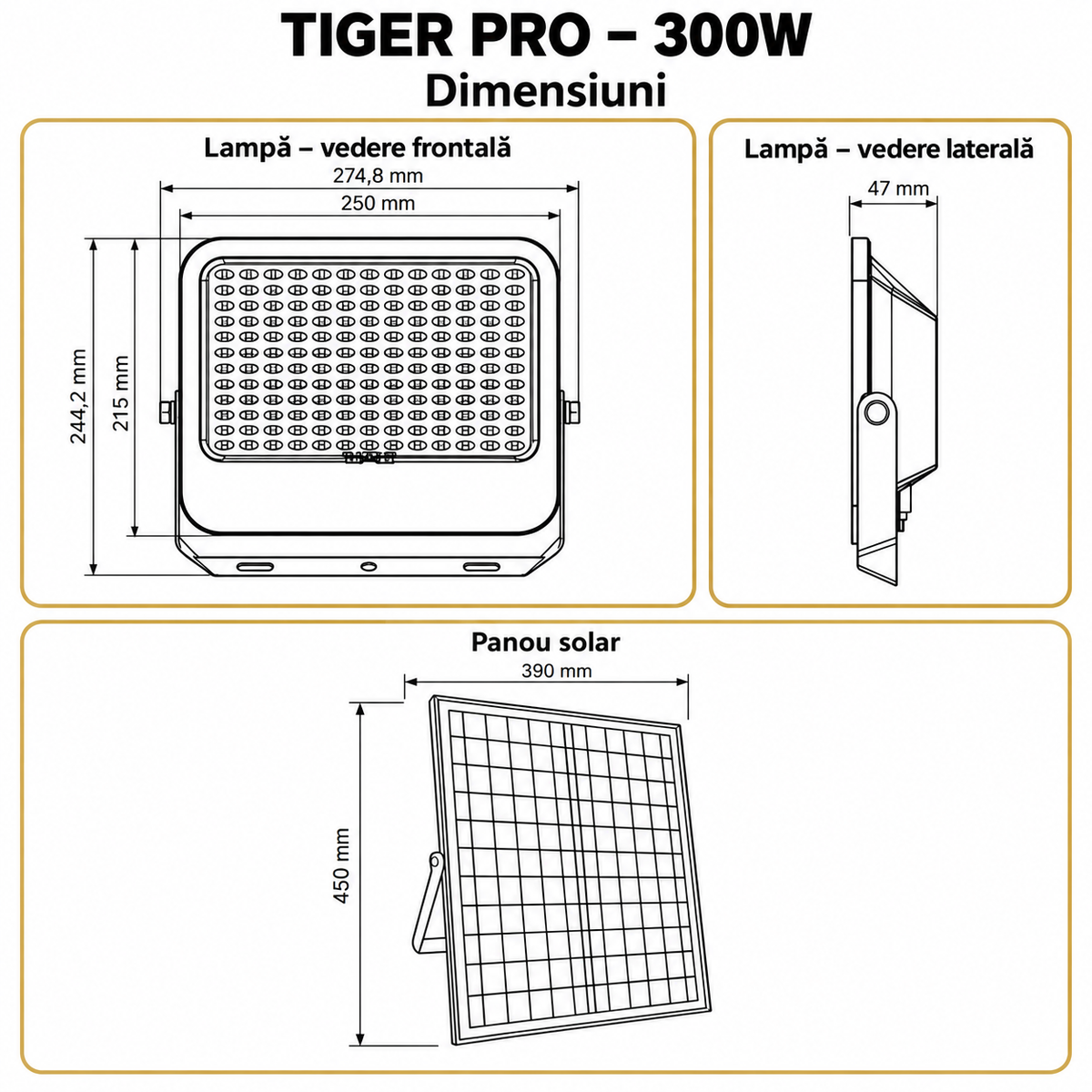 Lampa LED Solara Tiger Pro cu Panou Reglabil si Telecomanda 6400K