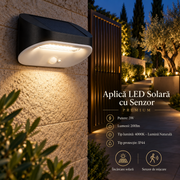 Aplica LED Solara 3W VEXA Exterior cu Senzor Neagra