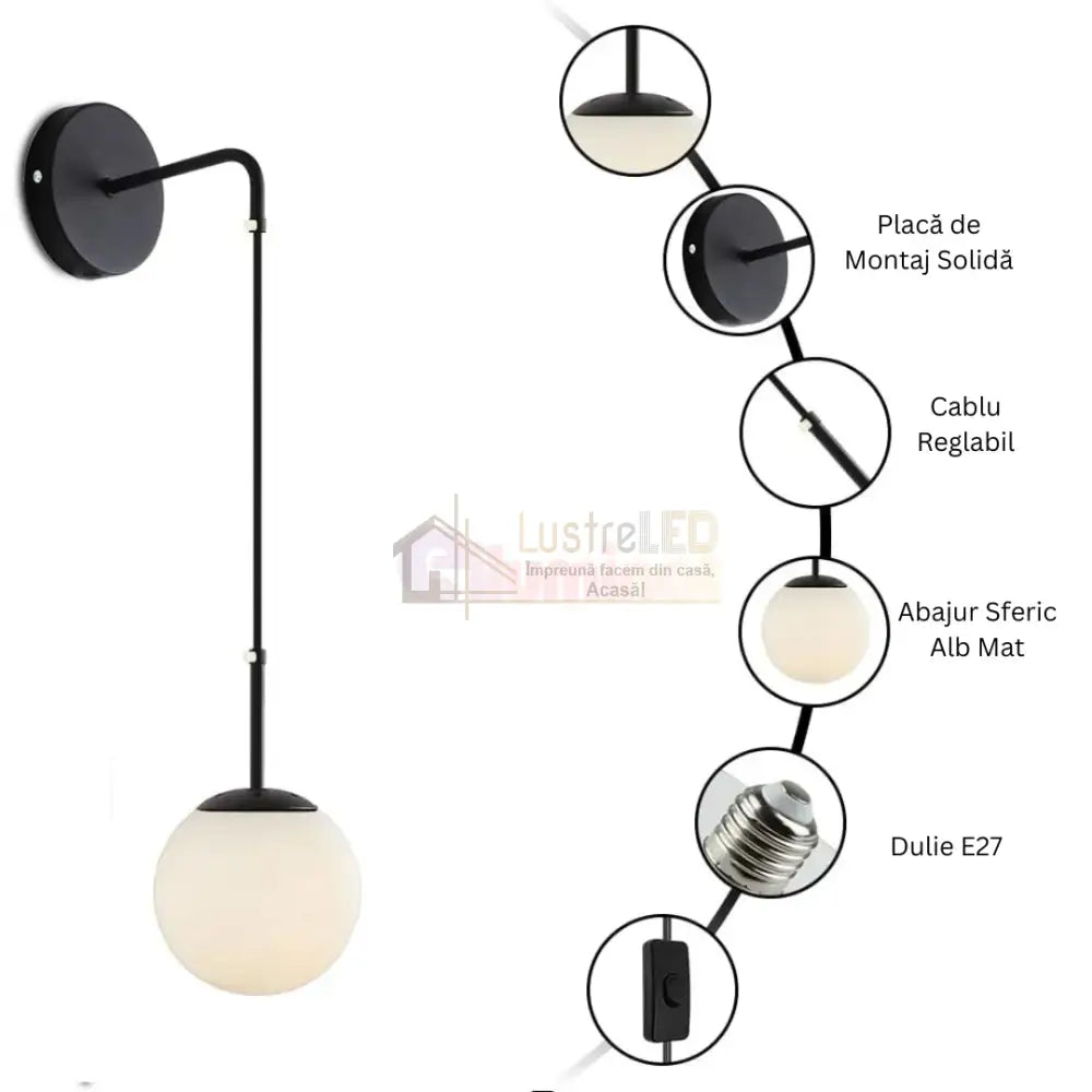 Aplica Ajustabila Nordic Style Black Abajur Mat NEAGRA / ABAJUR / APLICA PERETE Wall Light Fixtures