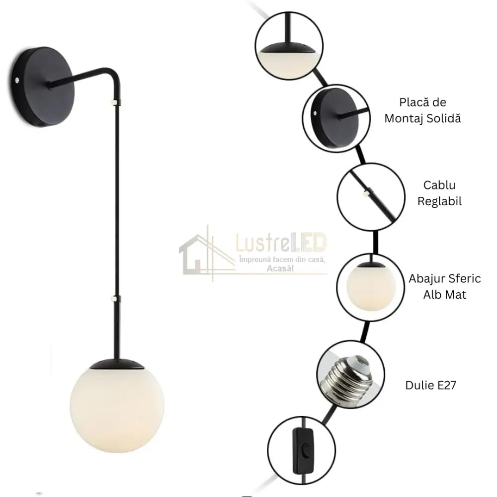 Aplica Ajustabila Nordic Style Black Abajur Mat NEAGRA / ABAJUR Wall Light Fixtures