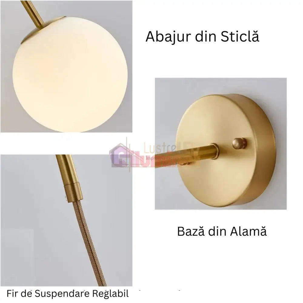 Aplica Ajustabila Nordic Style HangGlobe Gold Abajur Mat lustreled.ro