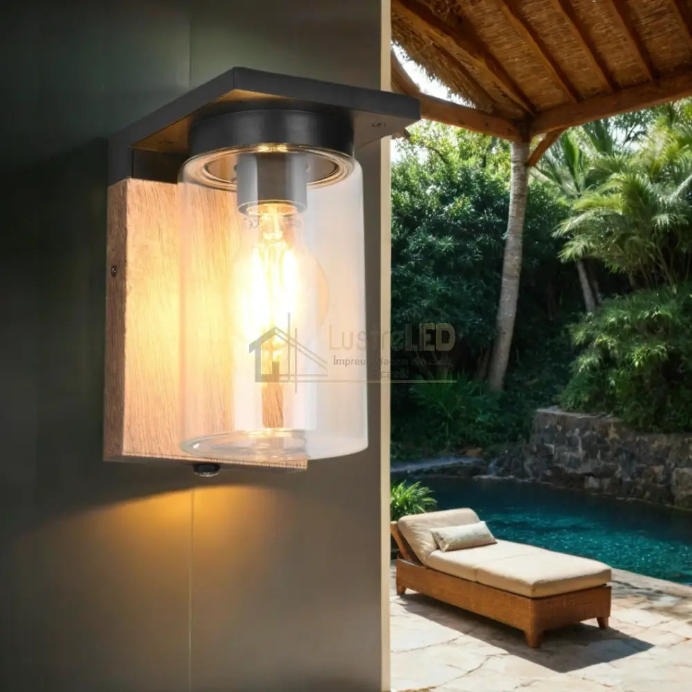 Aplica Exterior 1x27 cu Senzor Finisaj Tip Lemn MARO Wall Light Fixtures