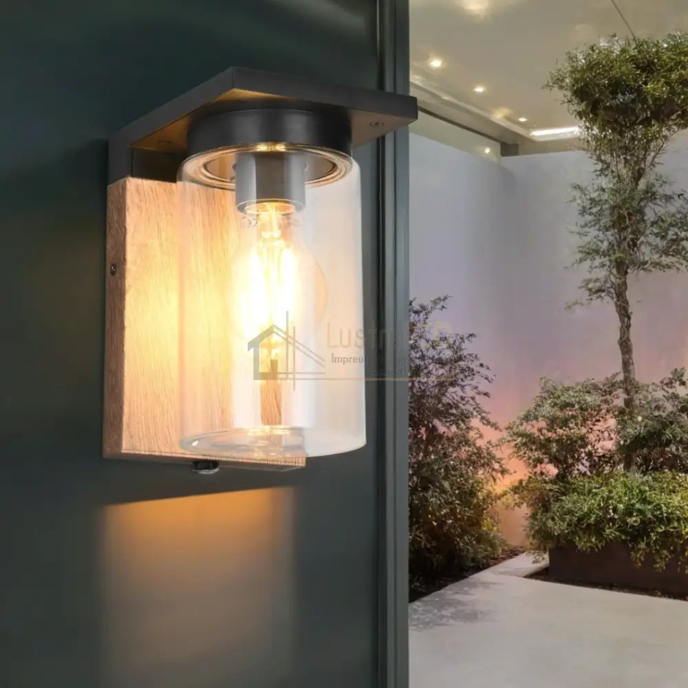 Aplica Exterior 1x27 cu Senzor Finisaj Tip Lemn MARO Wall Light Fixtures