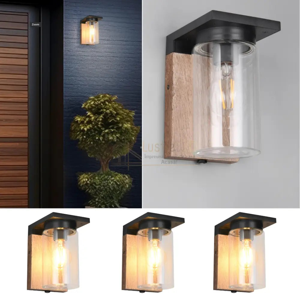 Aplica Exterior 1x27 cu Senzor Finisaj Tip Lemn MARO Wall Light Fixtures