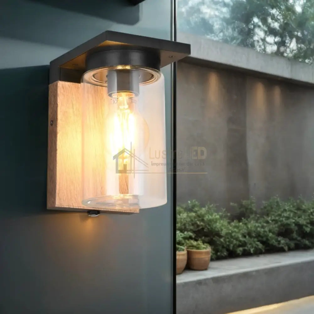 Aplica Exterior 1x27 cu Senzor Finisaj Tip Lemn MARO Wall Light Fixtures