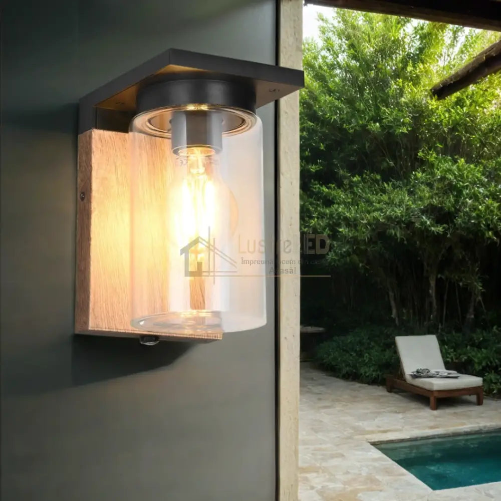 Aplica Exterior 1x27 cu Senzor Finisaj Tip Lemn MARO Wall Light Fixtures