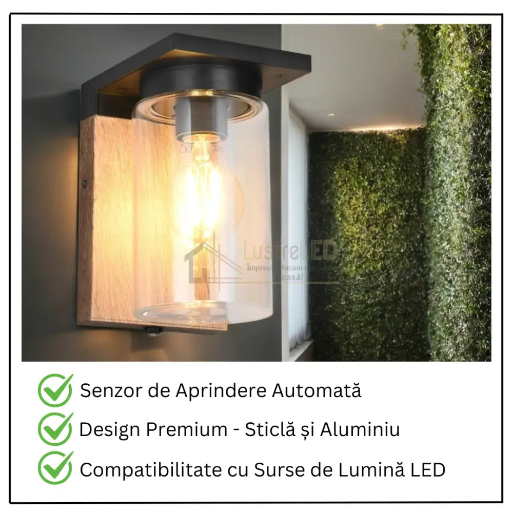 Aplica Exterior 1x27 cu Senzor Finisaj Tip Lemn MARO Wall Light Fixtures