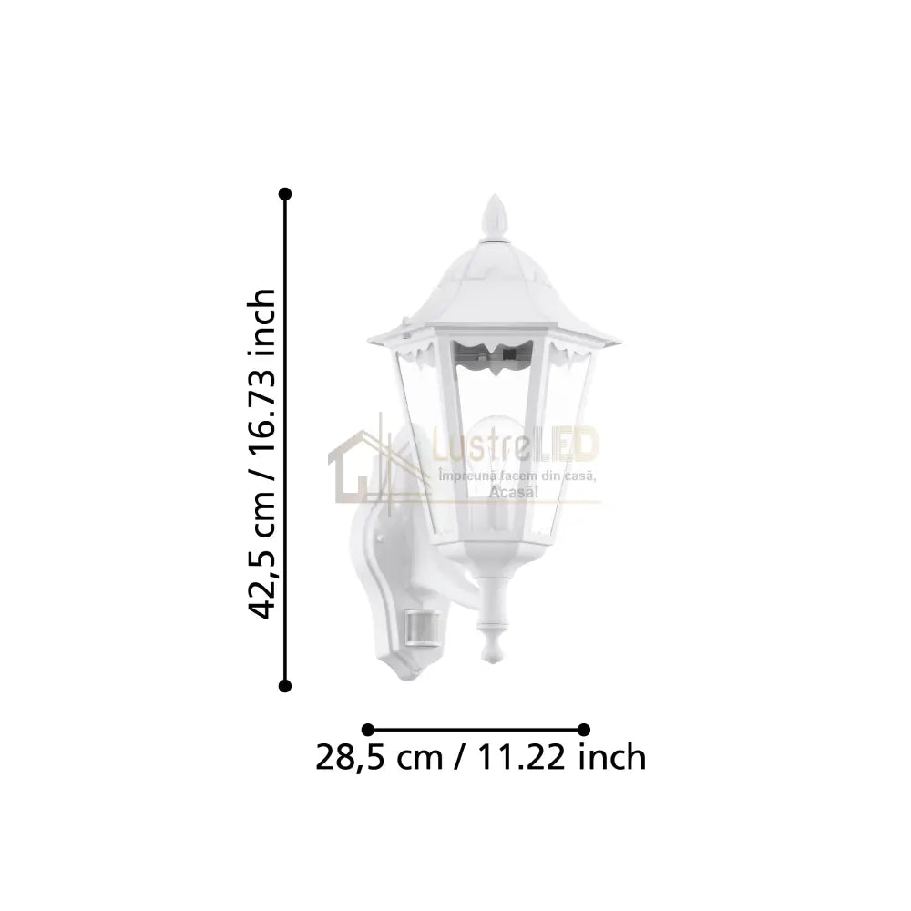 Aplica Exterior Tip Felinar cu Senzor NAVEDO White ALBA / APLICA PERETE Wall Light Fixtures