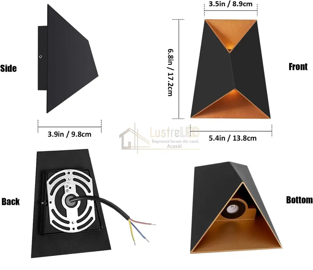 Aplica Led 10W Exterior Prisma Neagra Fy-666A/Bk + Gd Lighting Fixtures
