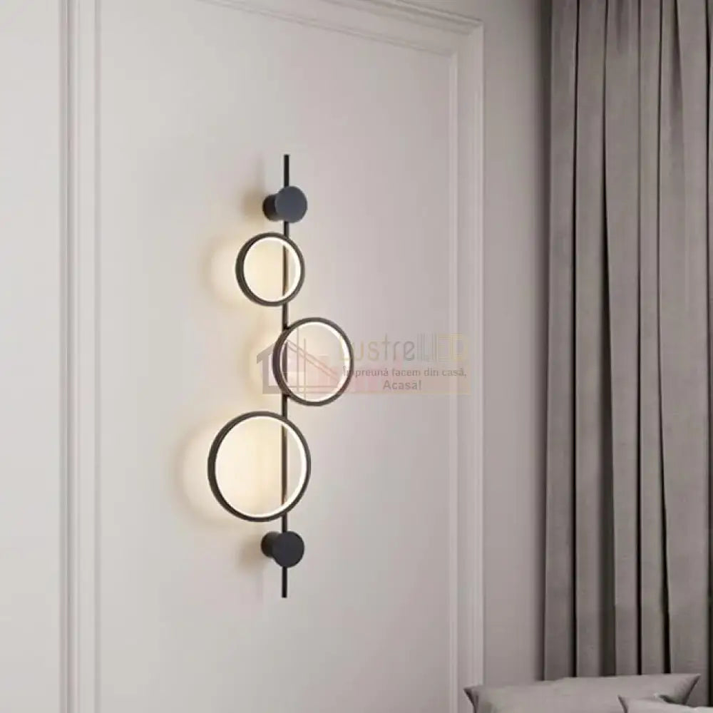 Aplica LED 40W TRIPLE ROUND BLACK 3 Functii APLICA PERETE / CIRCLE DESIGN / NEAGRA Wall Light Fixtures