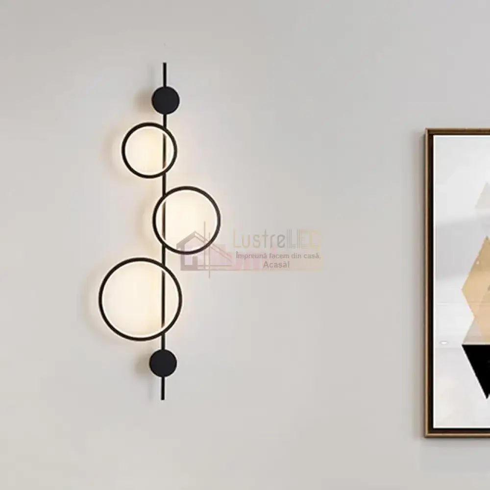 Aplica LED 40W TRIPLE ROUND BLACK 3 Functii APLICA PERETE / CIRCLE DESIGN / NEAGRA Wall Light Fixtures