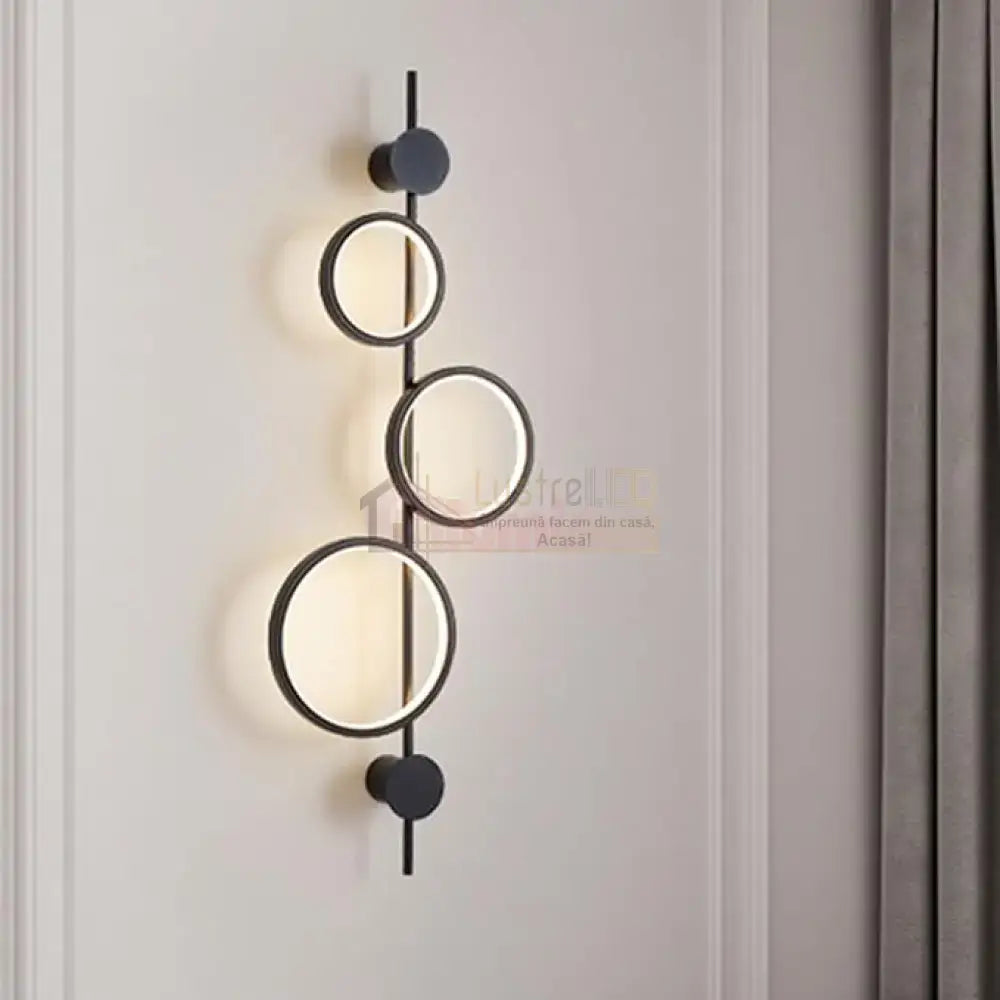 Aplica LED 40W TRIPLE ROUND BLACK 3 Functii APLICA PERETE / CIRCLE DESIGN / NEAGRA Wall Light Fixtures