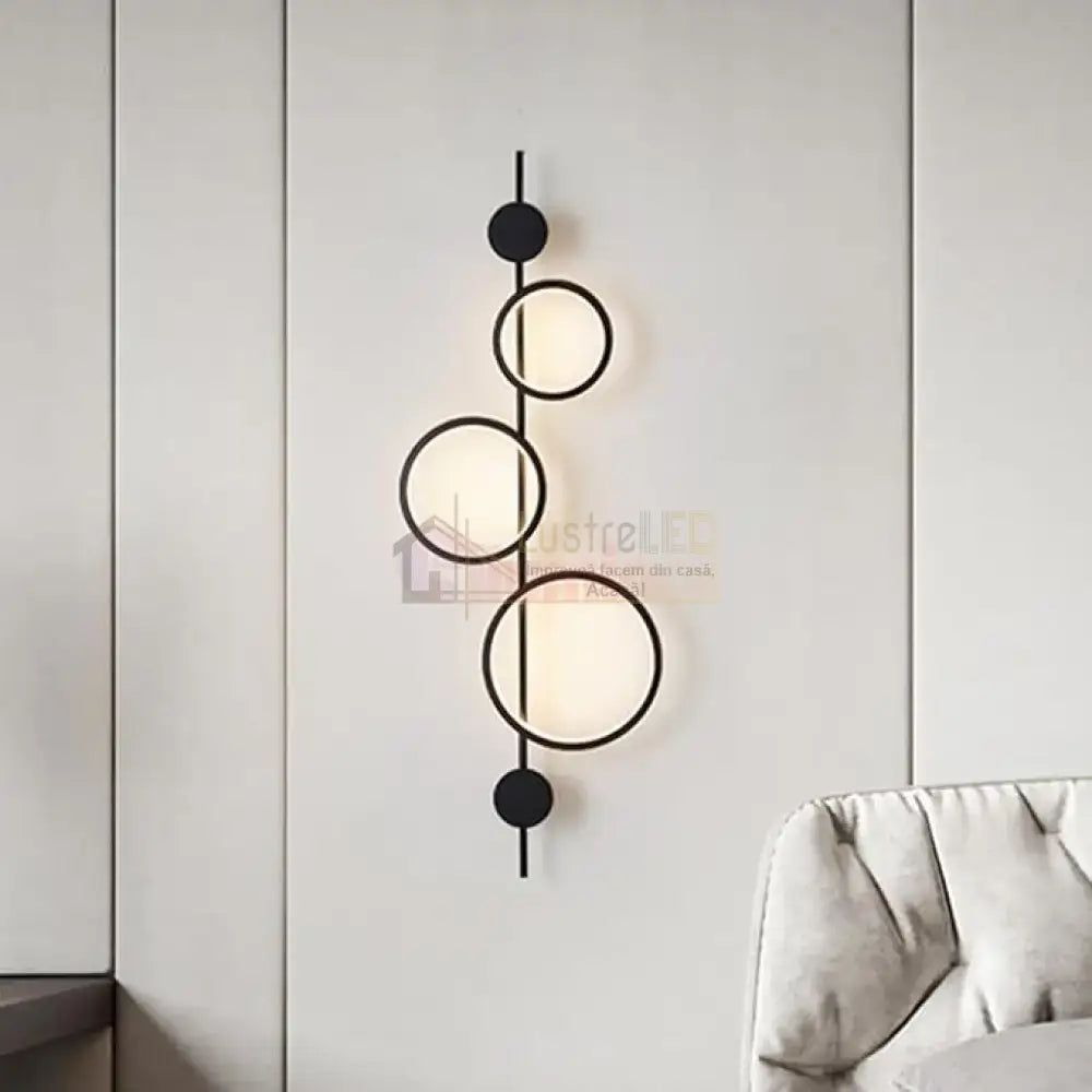 Aplica LED 40W TRIPLE ROUND BLACK 3 Functii APLICA PERETE / CIRCLE DESIGN / NEAGRA Wall Light Fixtures