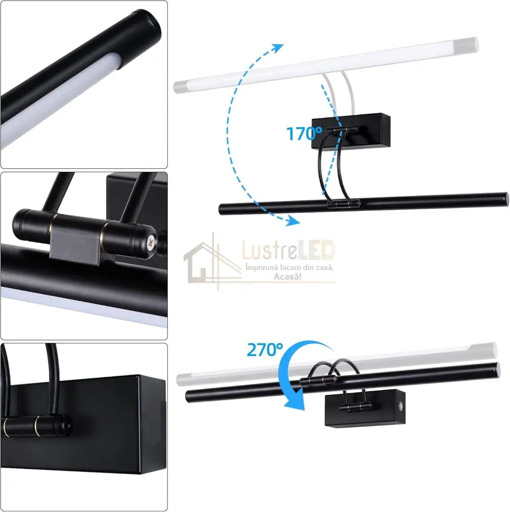 Aplica LED Baie 24W 60cm Neagra Reglabila C1309BK NEAGRA / 3 FUNCTII / 60CM Wall Light Fixtures