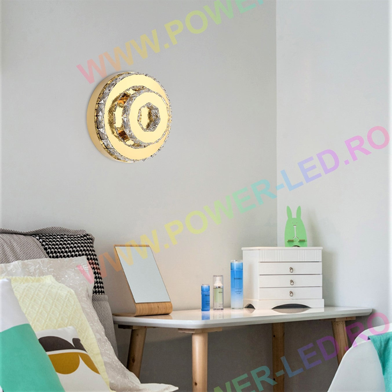 Lustra LED 40W CRISTAL Double Circle Gold
