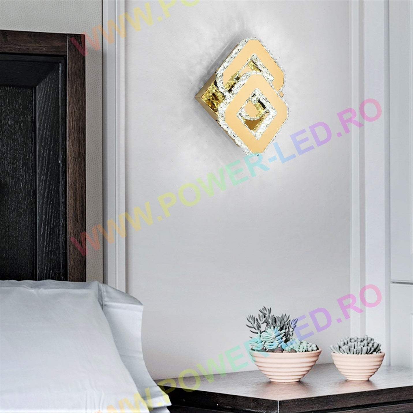 Lustra LED 32W CRISTAL Double Square Gold