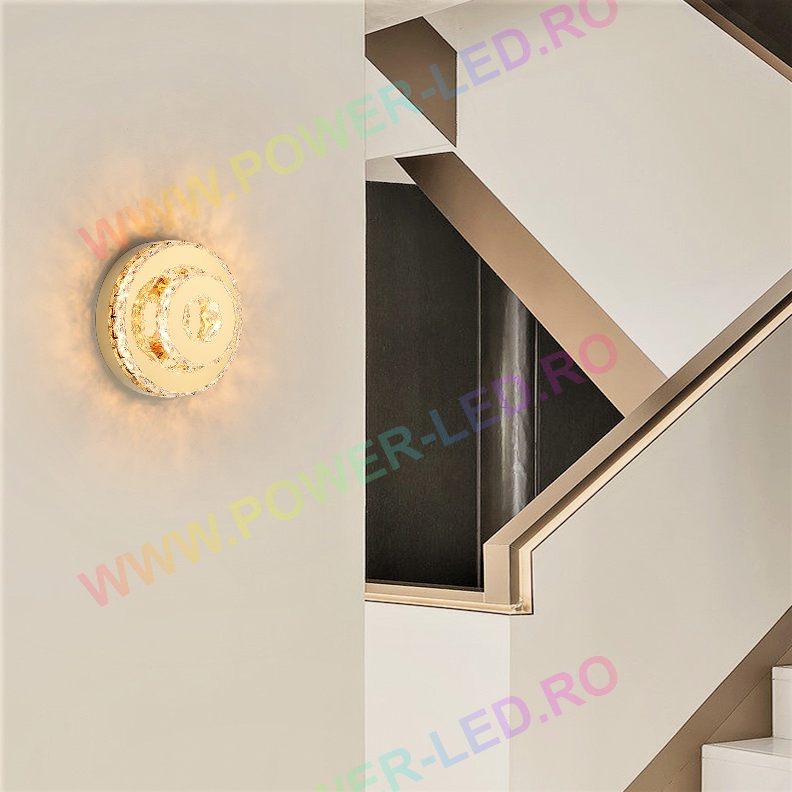 Lustra LED 40W CRISTAL Double Circle Gold